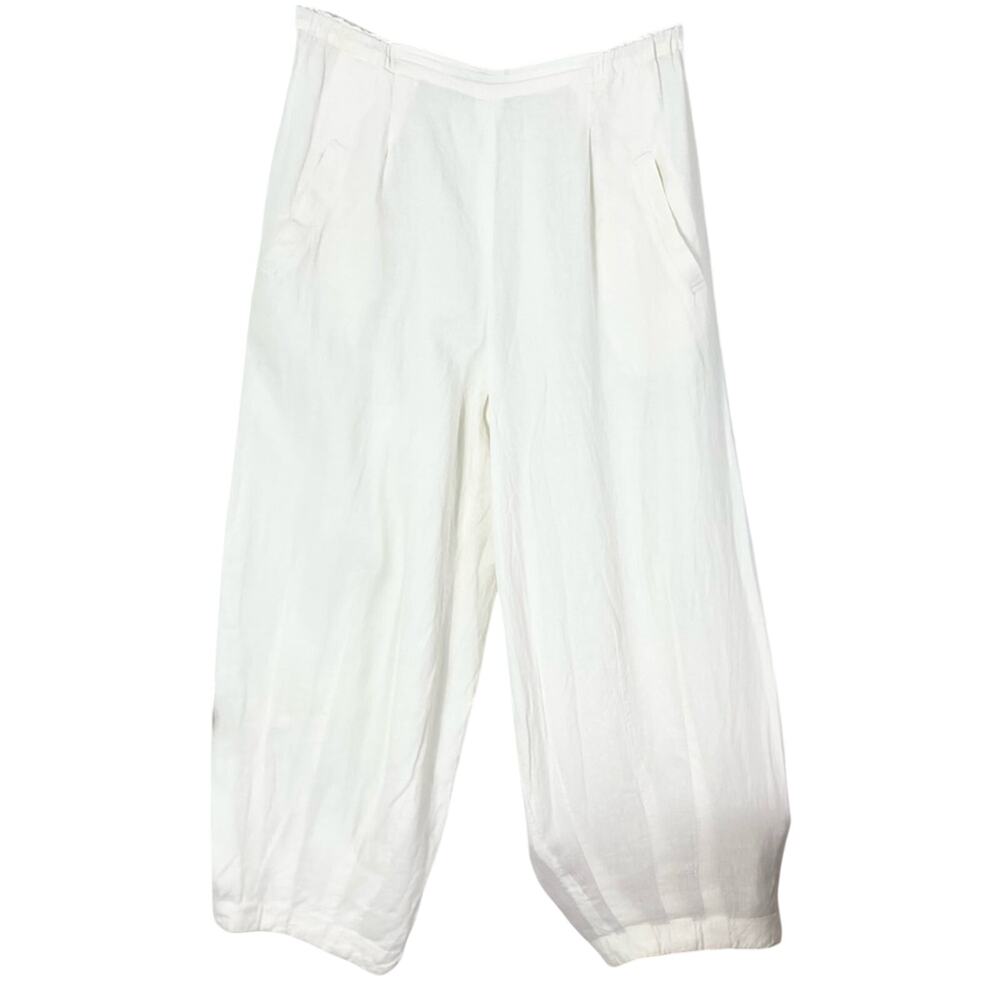 nwot SHIRIN GUILD Pants M White Linen Wide Barrel Balloon Pleated Cuffed Pocket